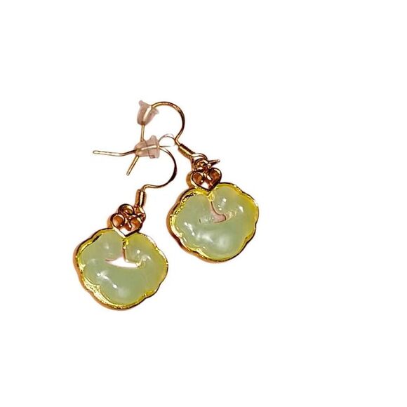 Faux Jade Gold Cloud Earrings - Picture 4 of 5